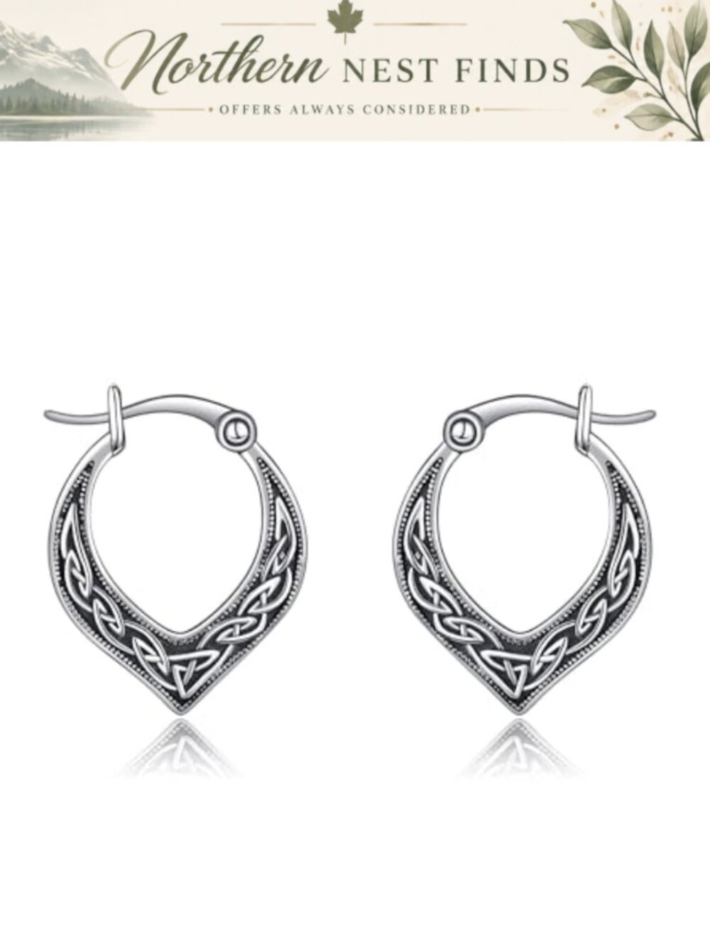 925 Sterling Silver Celtic Hoop Earrings Viking Nordic Jewelry Gift